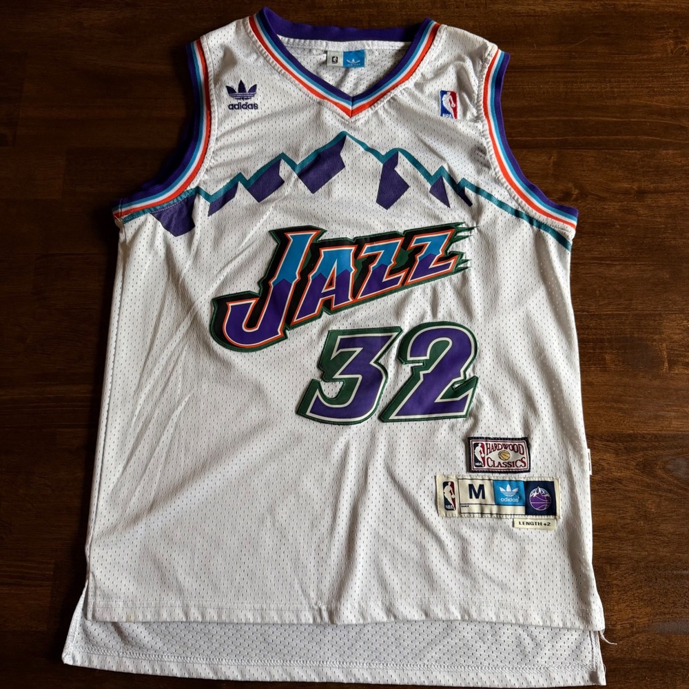 Adidas Hardwood Classics Utah Jazz Karl Malone 32 Jersey White Mens Medium